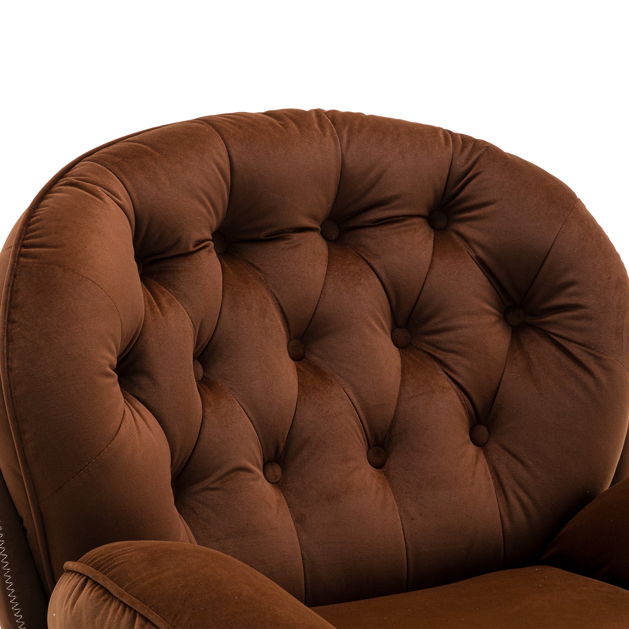 Brown Velvet Upholstered Chair with Ottoman