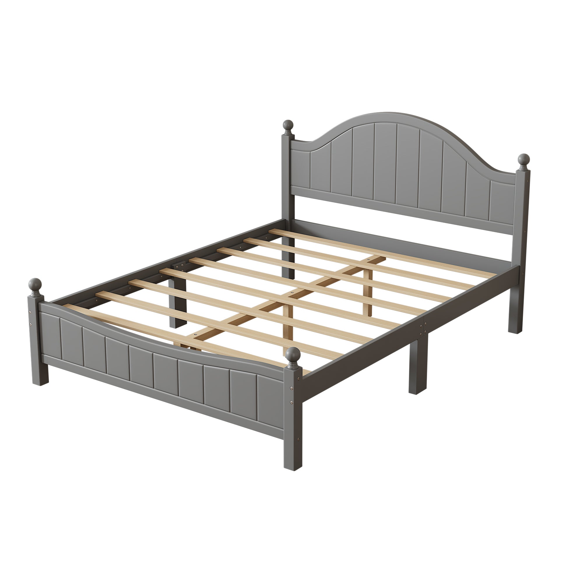 Traditional Concise Queen Size Gray Solid Wood Bed Frame