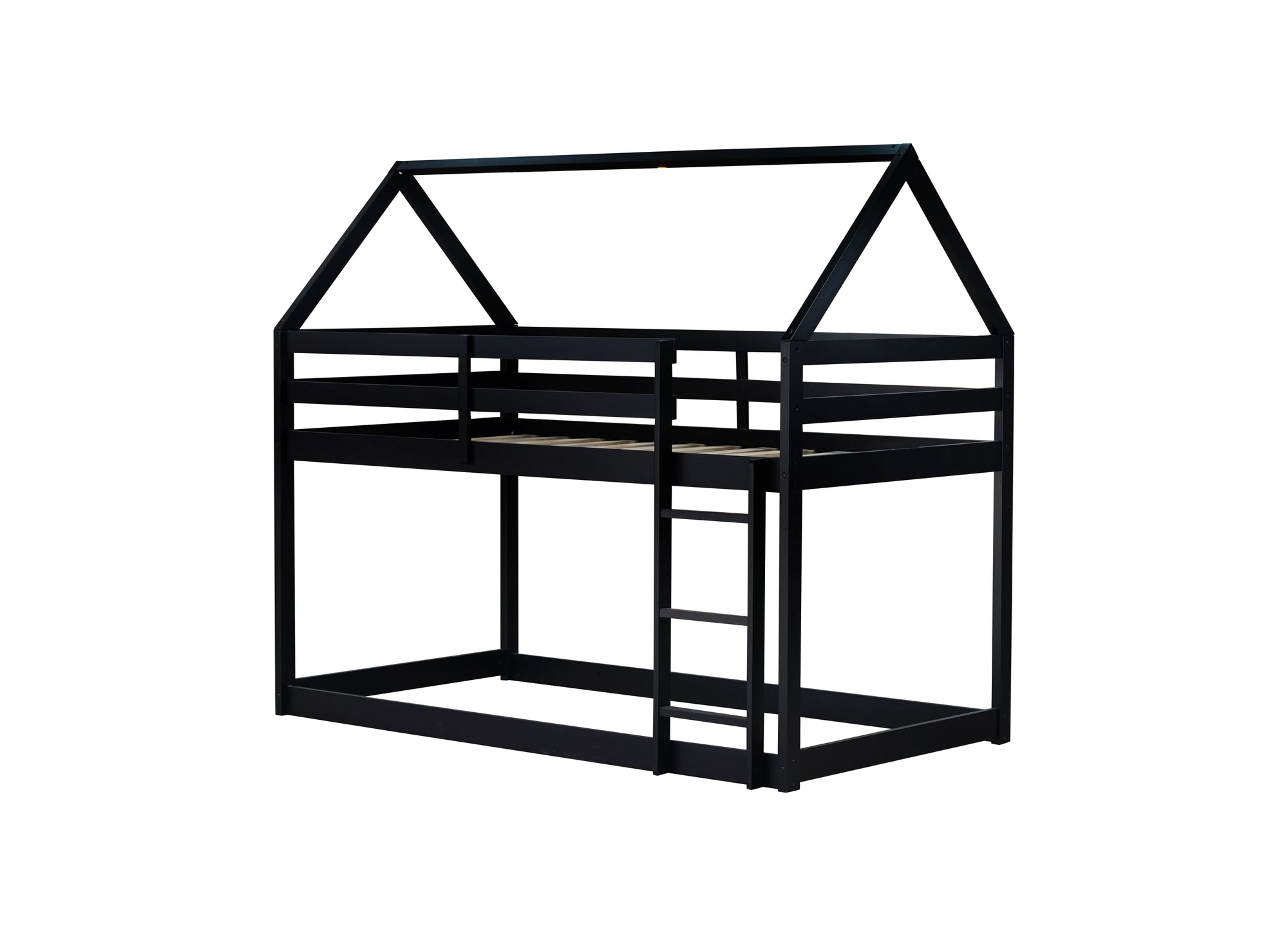 Black Twin Over Twin Rubber Wood Floor Bunk Bed