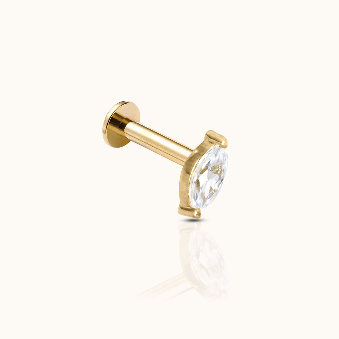 Misa Gold Oval CZ Threadless Stud Earrings