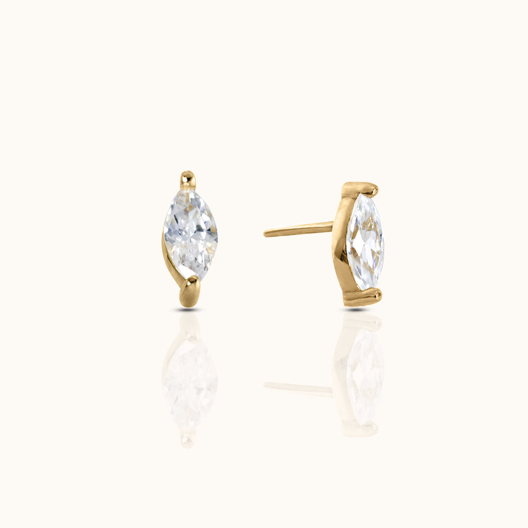 Misa Gold Oval CZ Threadless Stud Earrings