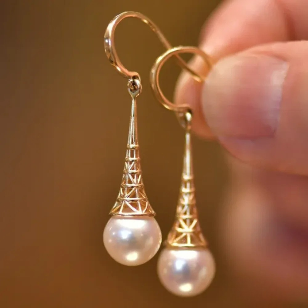 Bohemian Pearl Drop Earrings in Gold