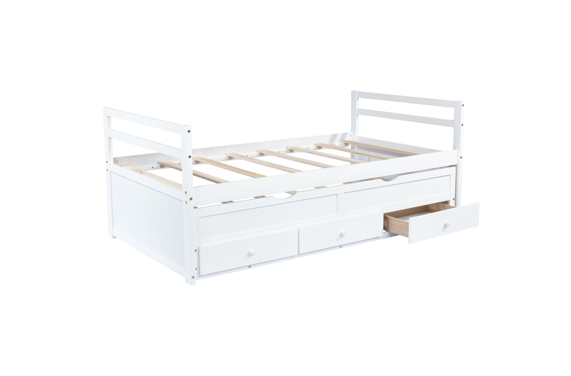 White Pine Twin Size Bed with Headboard, Footboard, Trundle, and Storage Drawers