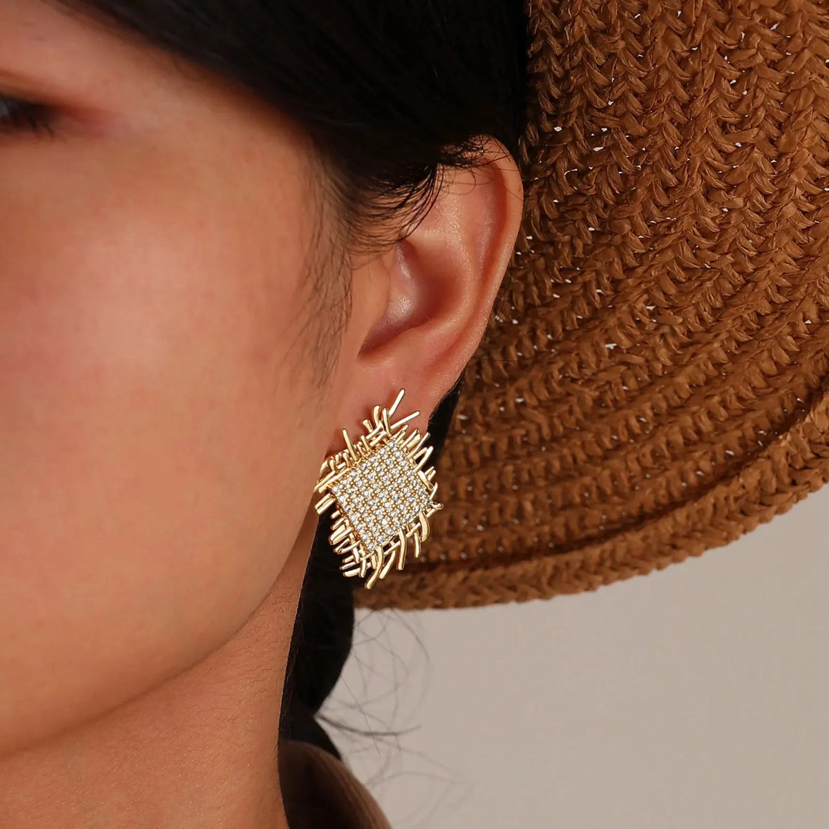 14k braided diamond square earrings