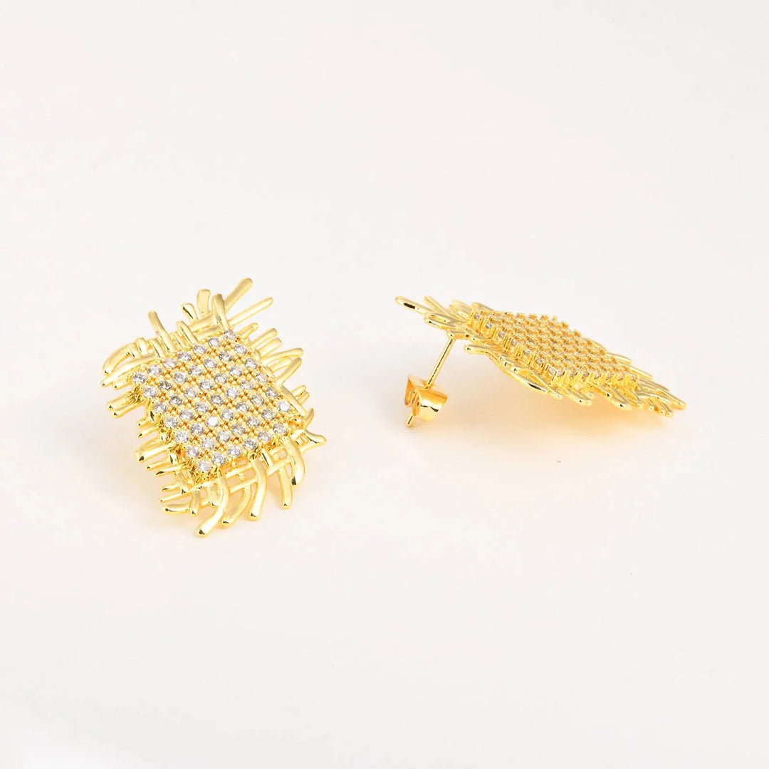 14k Braided Diamond Square Earrings