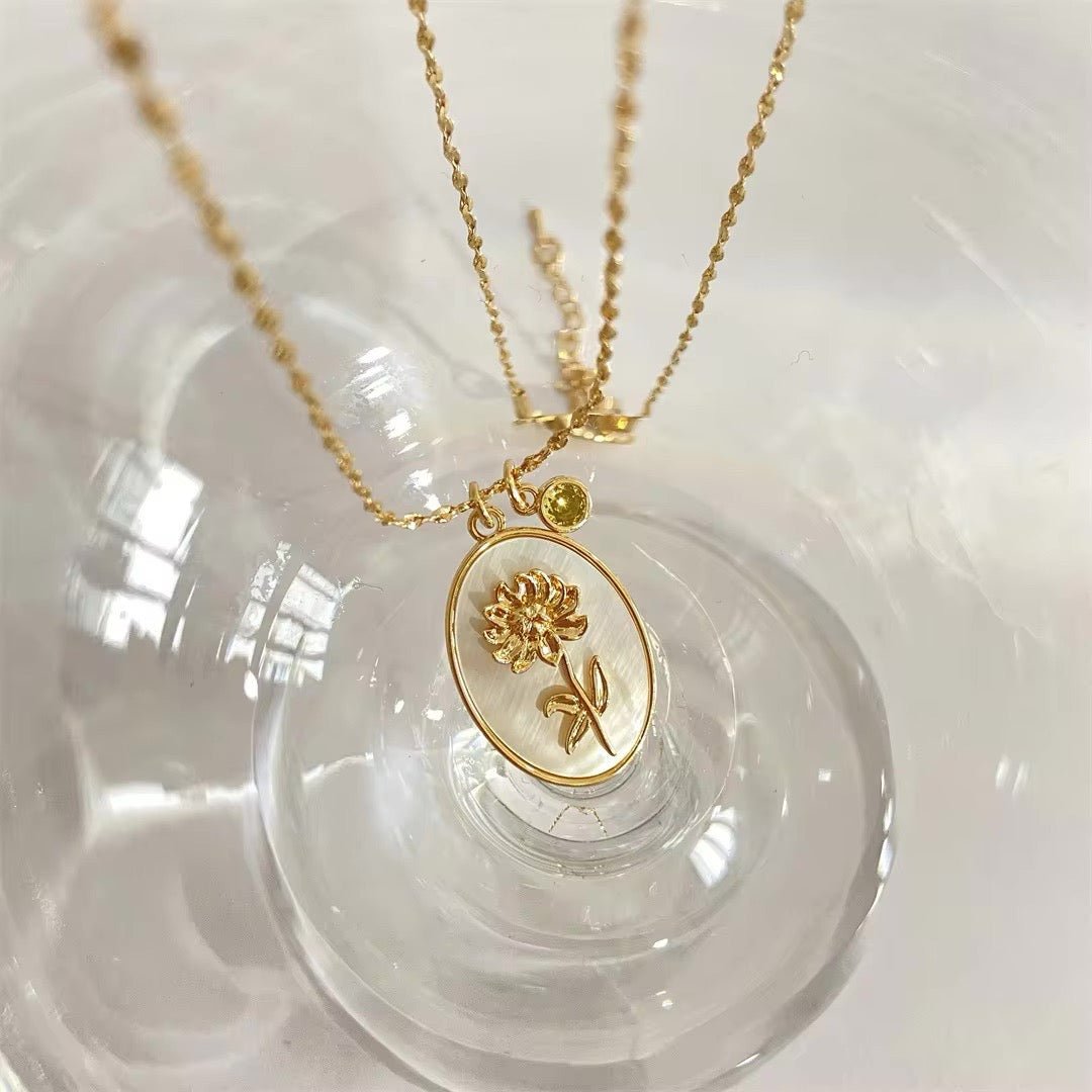 14k Dainty Floral Birthstone Pendant Necklace