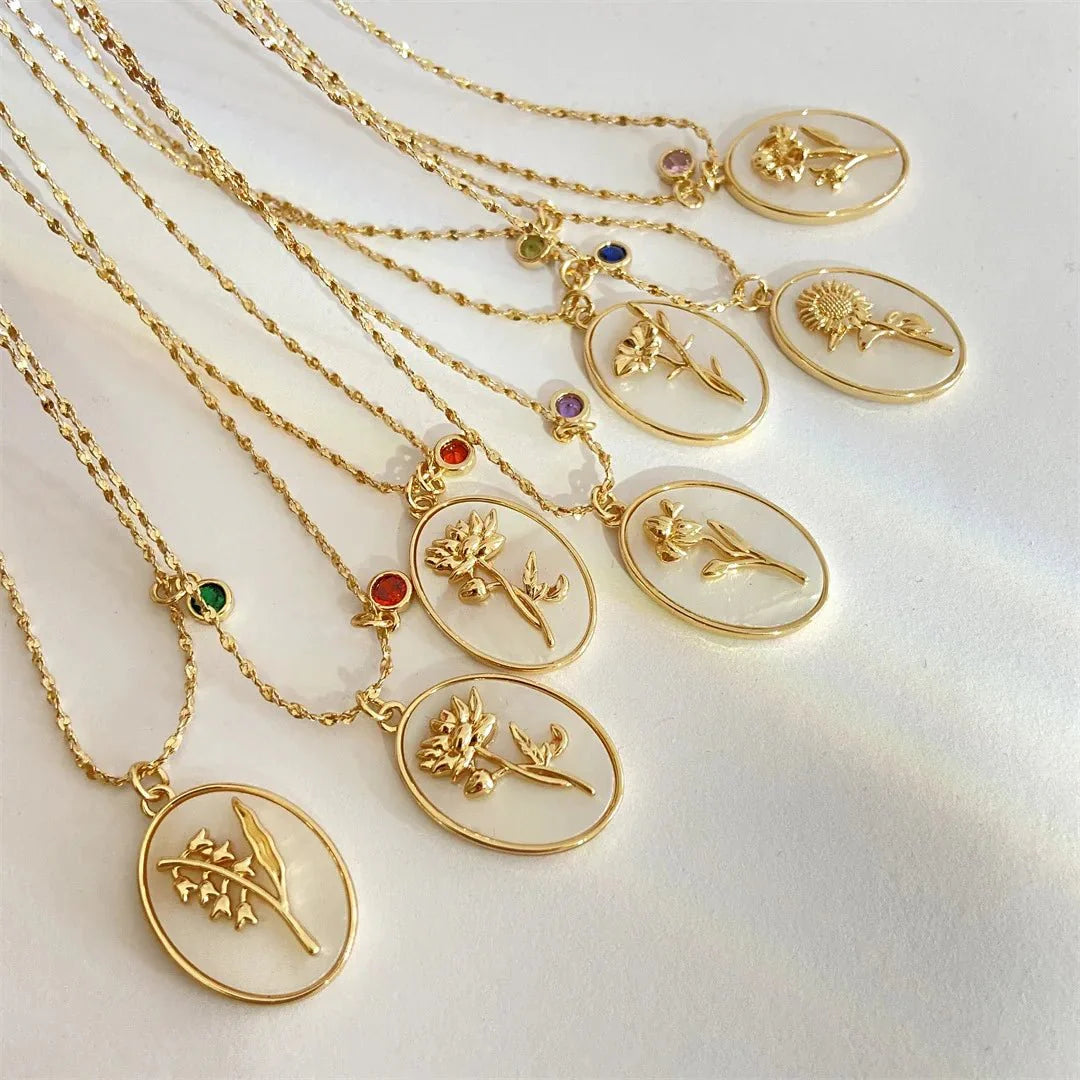 14k Dainty Floral Birthstone Pendant Necklace