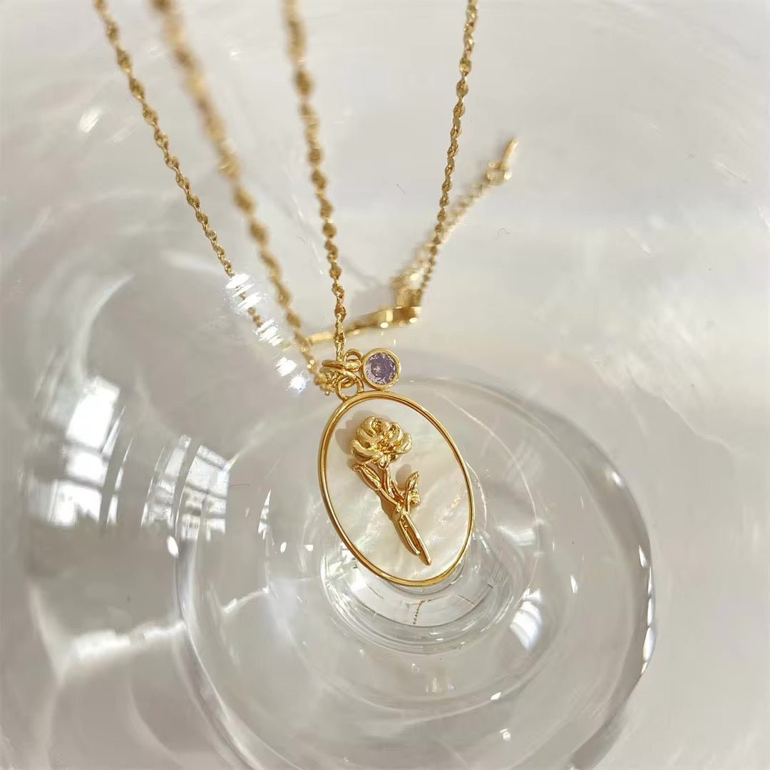 14k Dainty Floral Birthstone Pendant Necklace