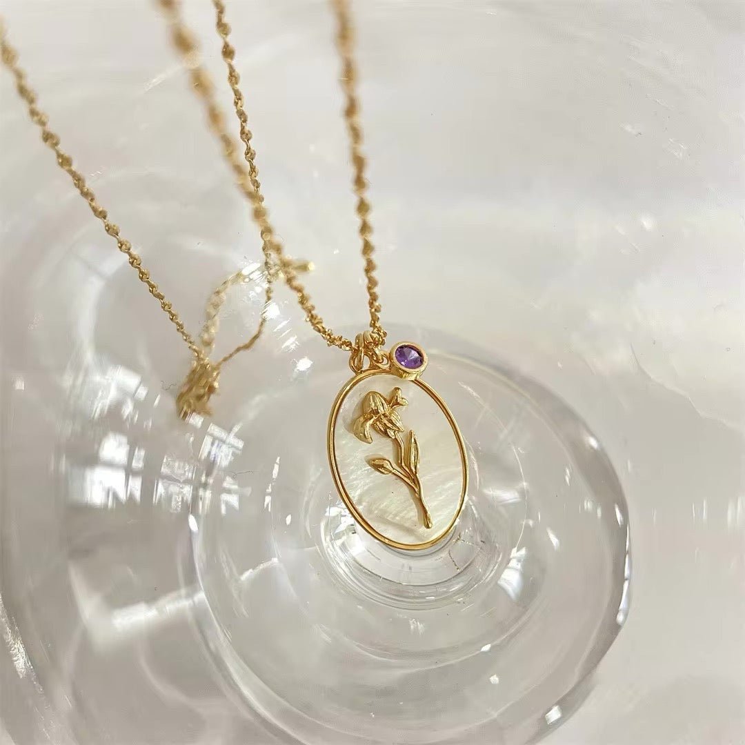 14k Dainty Floral Birthstone Pendant Necklace