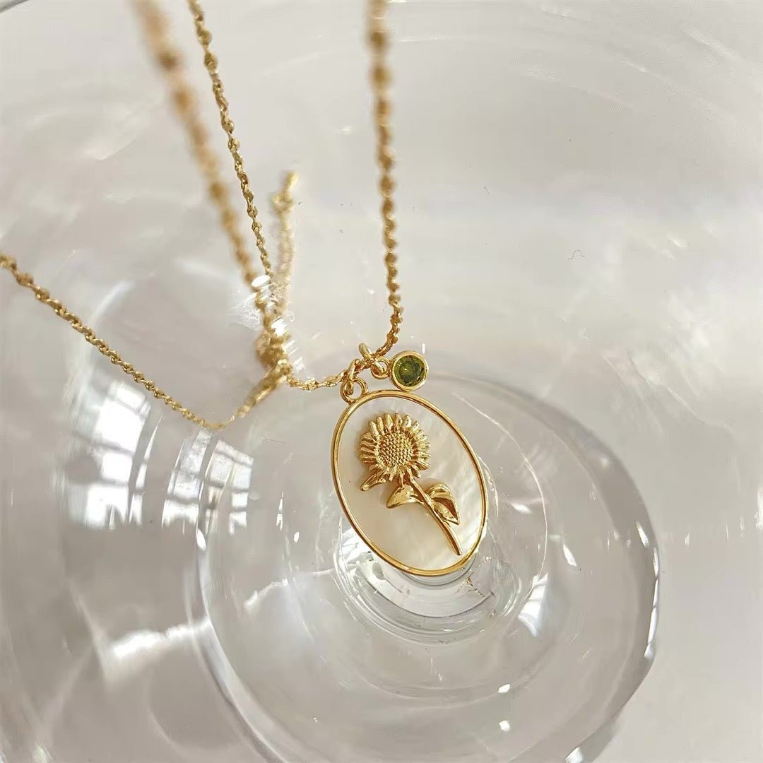 14k Dainty Floral Birthstone Pendant Necklace