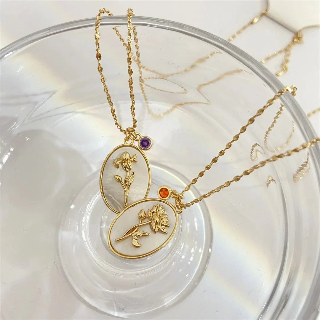 14k Dainty Floral Birthstone Pendant Necklace