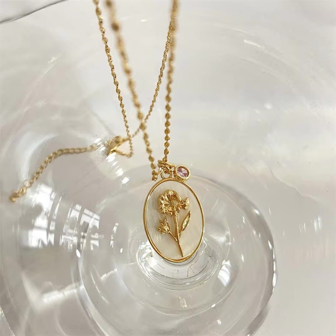 14k Dainty Floral Birthstone Pendant Necklace