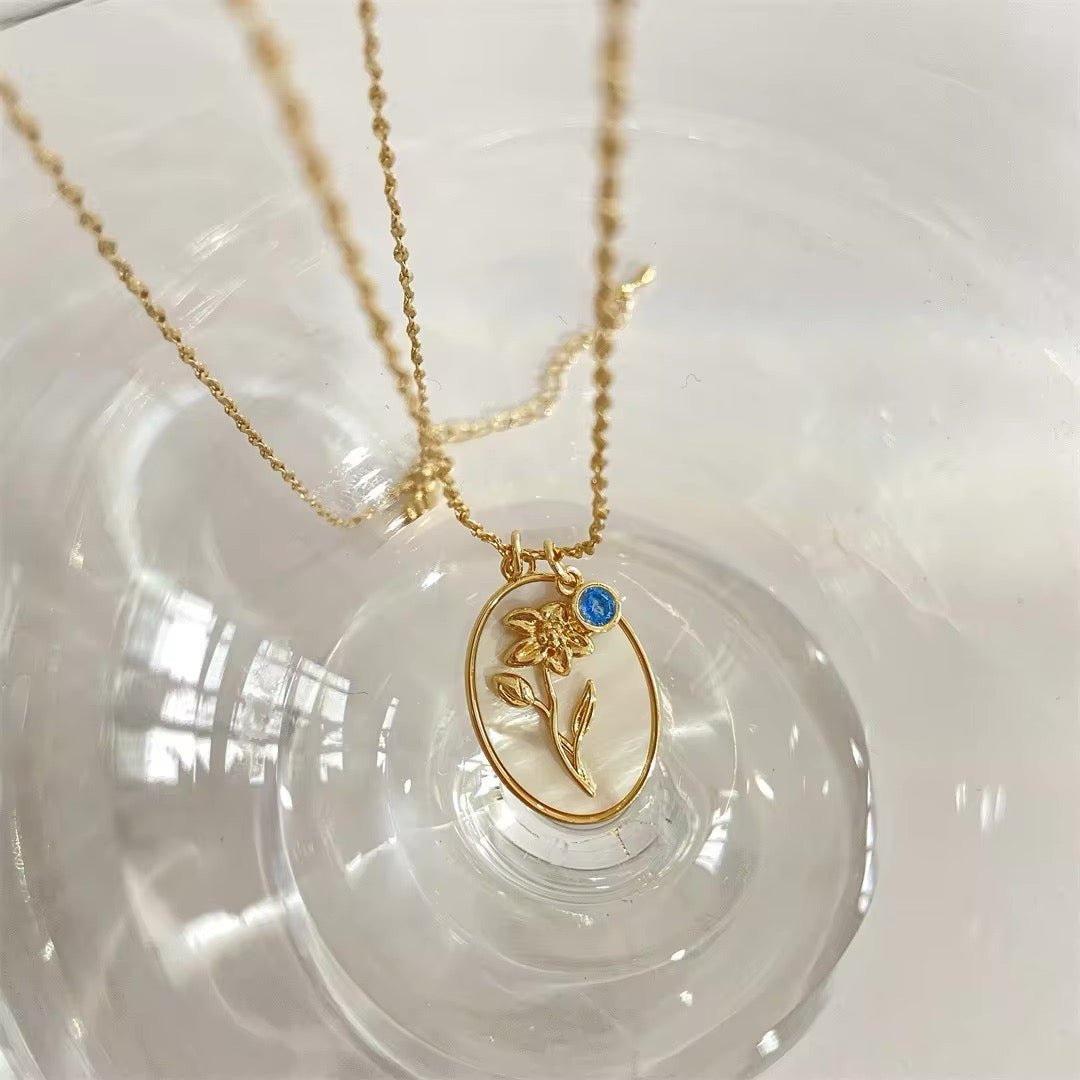 14k Dainty Floral Birthstone Pendant Necklace
