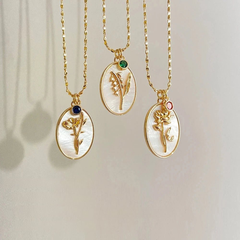 14k Dainty Floral Birthstone Pendant Necklace