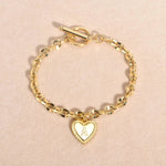 Load image into Gallery viewer, 14k Dainty Heart Engraved Letter Initial Bracelet
