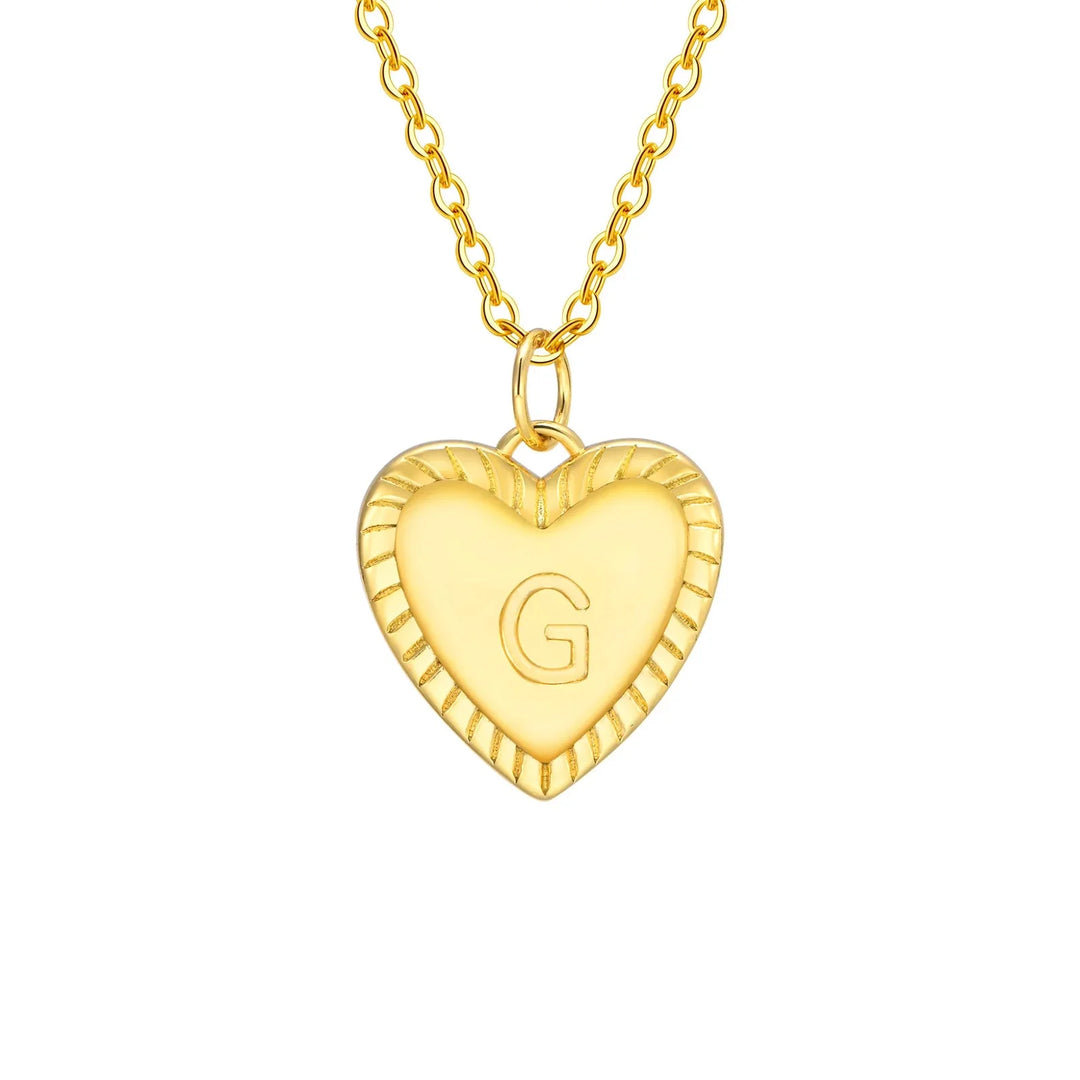 14k Dainty Heart Pendant Letter Initial Necklace