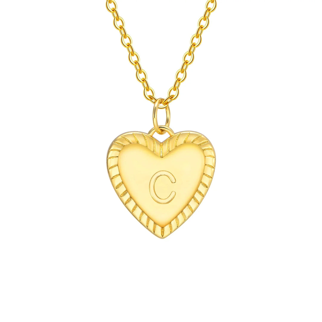 14k Dainty Heart Pendant Letter Initial Necklace