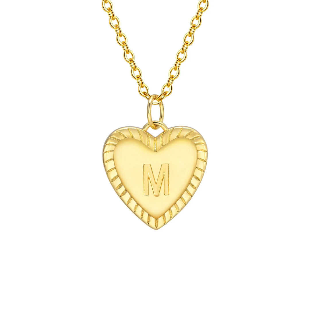 14k Dainty Heart Pendant Letter Initial Necklace