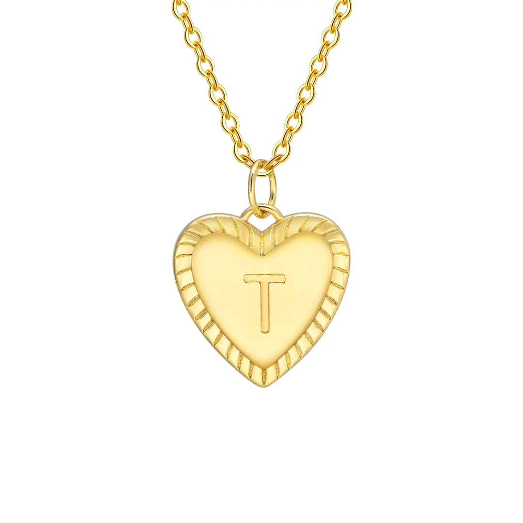 14k Dainty Heart Pendant Letter Initial Necklace