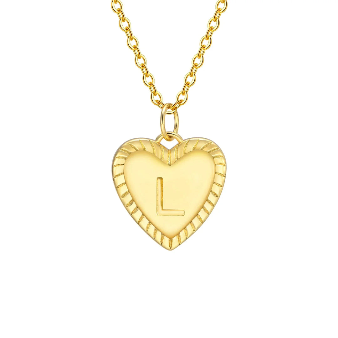 14k Dainty Heart Pendant Letter Initial Necklace