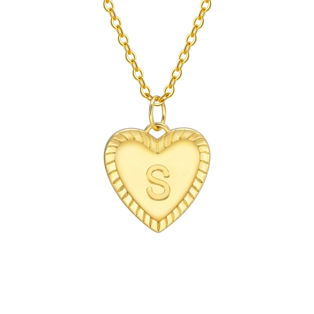 14k Dainty Heart Pendant Letter Initial Necklace