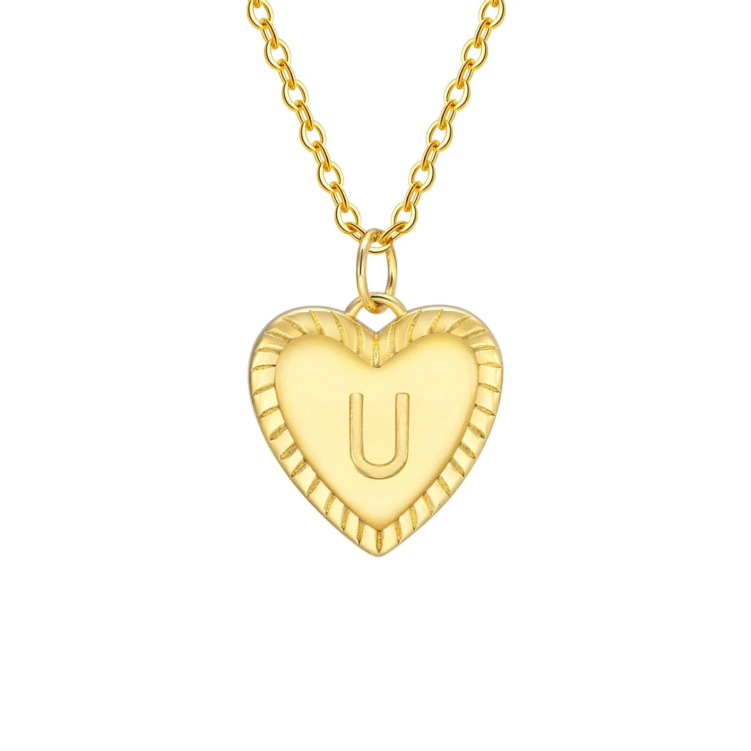 14k Dainty Heart Pendant Letter Initial Necklace