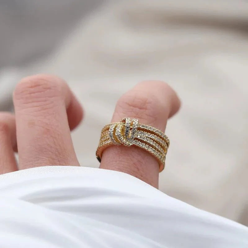 14k dainty layered diamond knot ring 631099