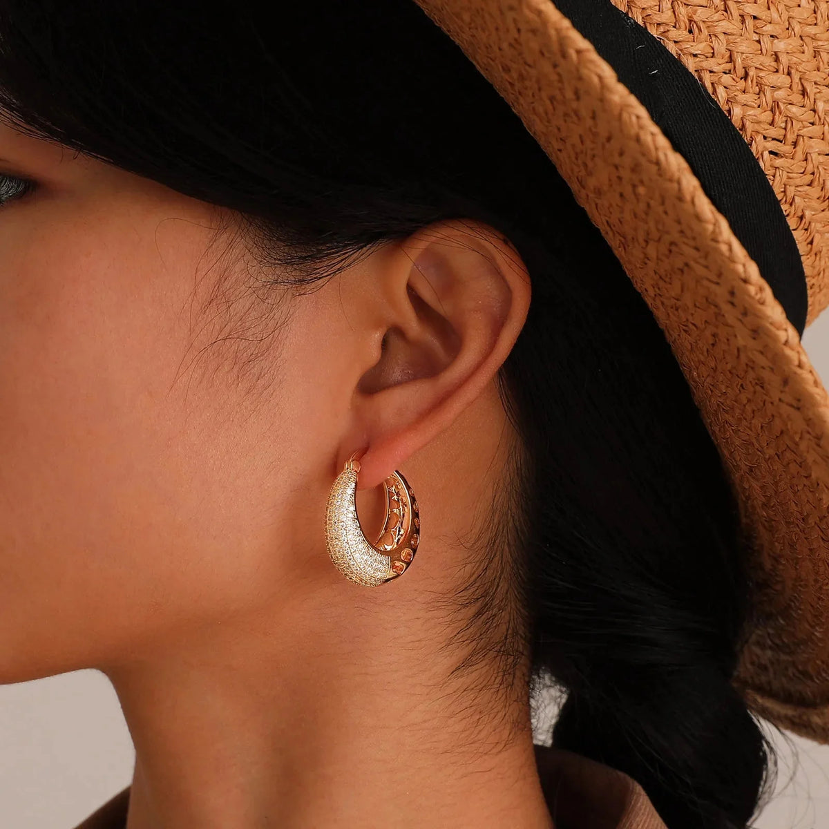 14k intricate half diamond hoop earrings 279325