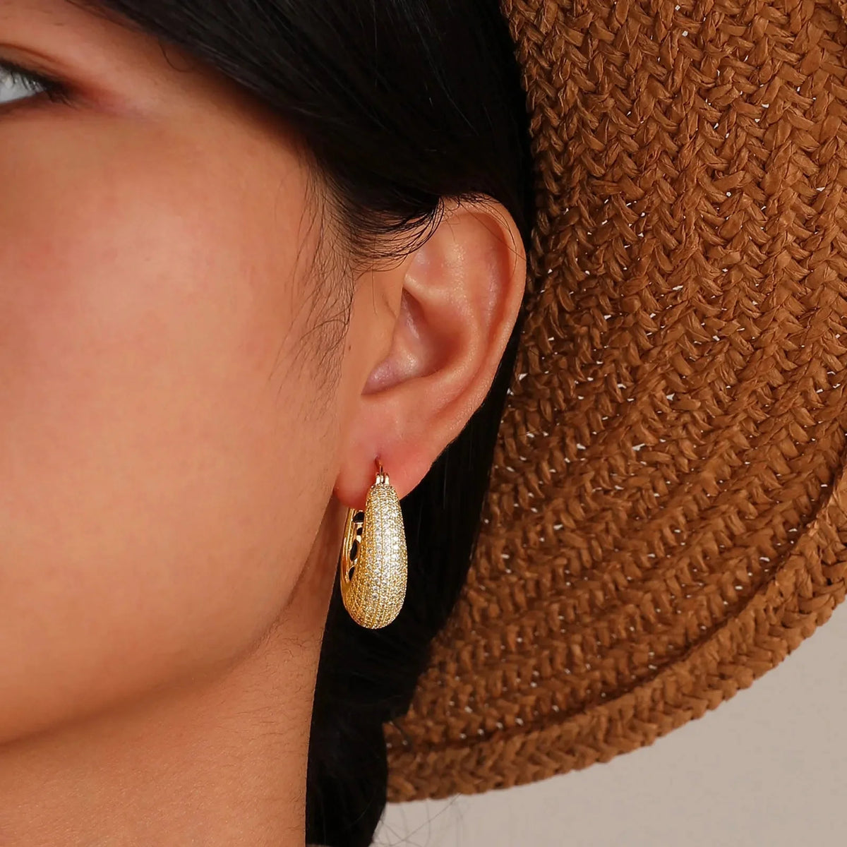14k intricate half diamond hoop earrings