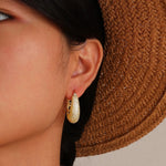 Load image into Gallery viewer, 14k Intricate Half Diamond Hoop Earrings
