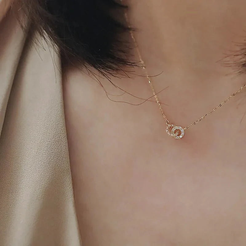 14k s925 interlaced diamond circles necklace