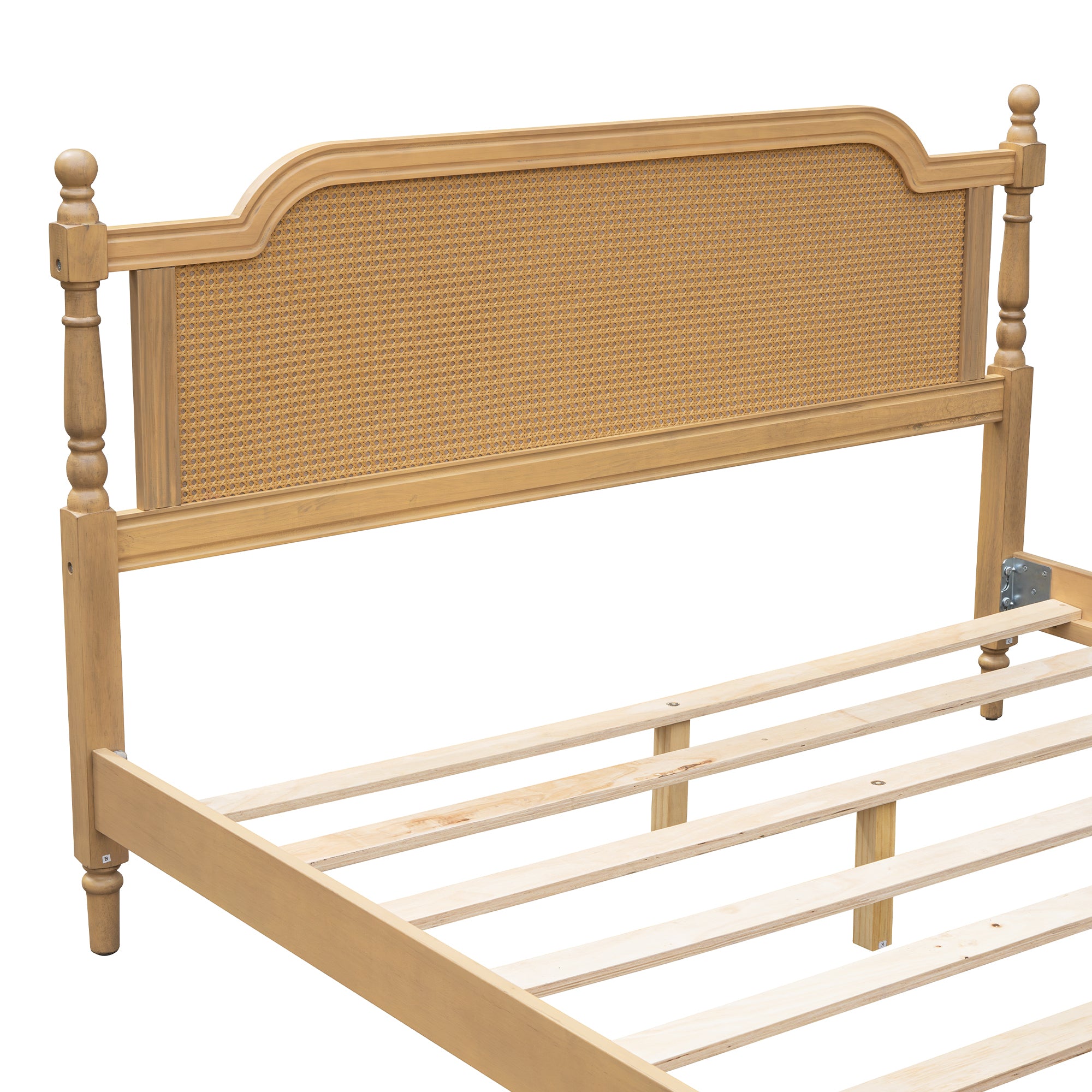 Traditional Queen Size Rattan Bed Frame in Antique Walnut