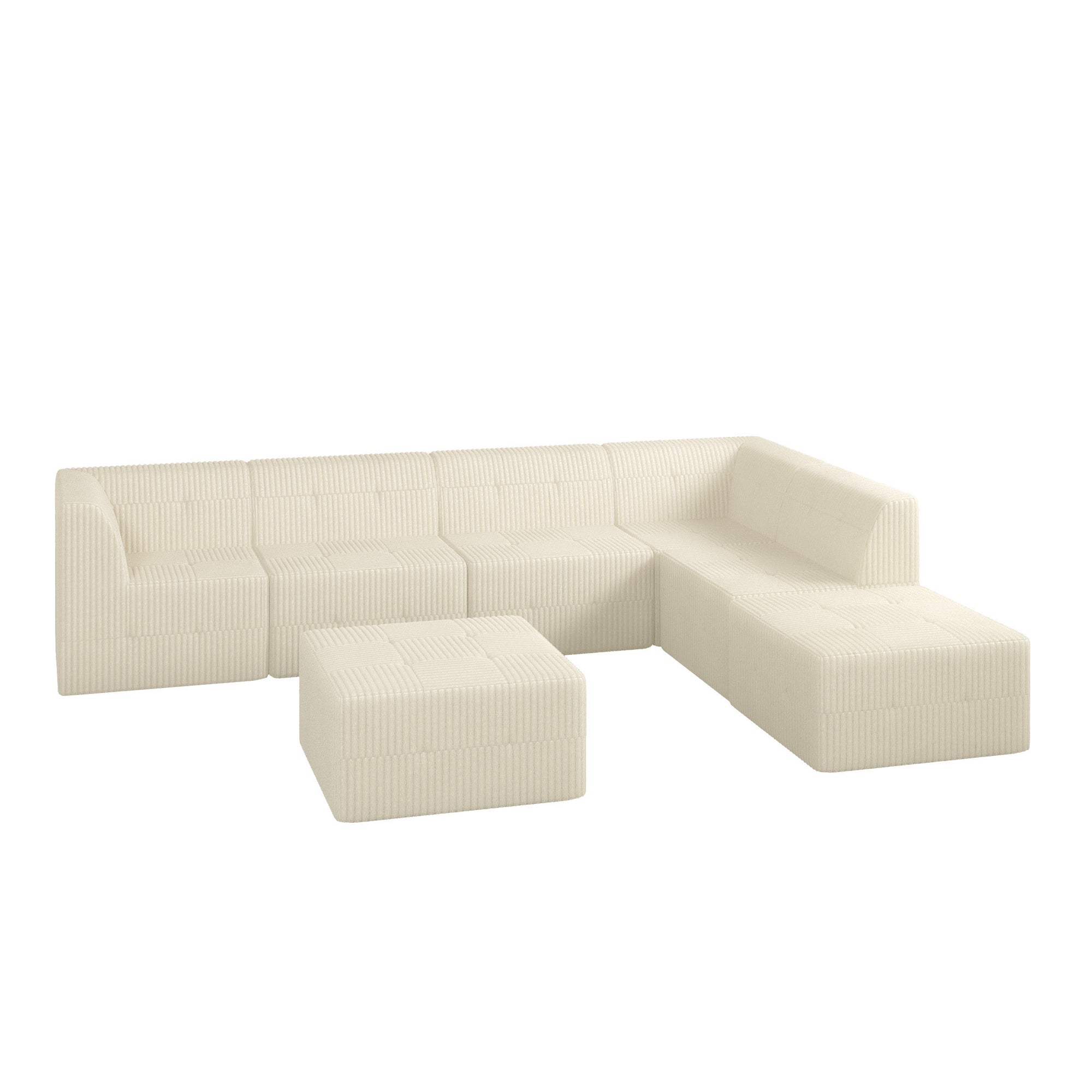 Space-Efficient 7-Seater Modular Foam Sofa In Beige Minimalist Design