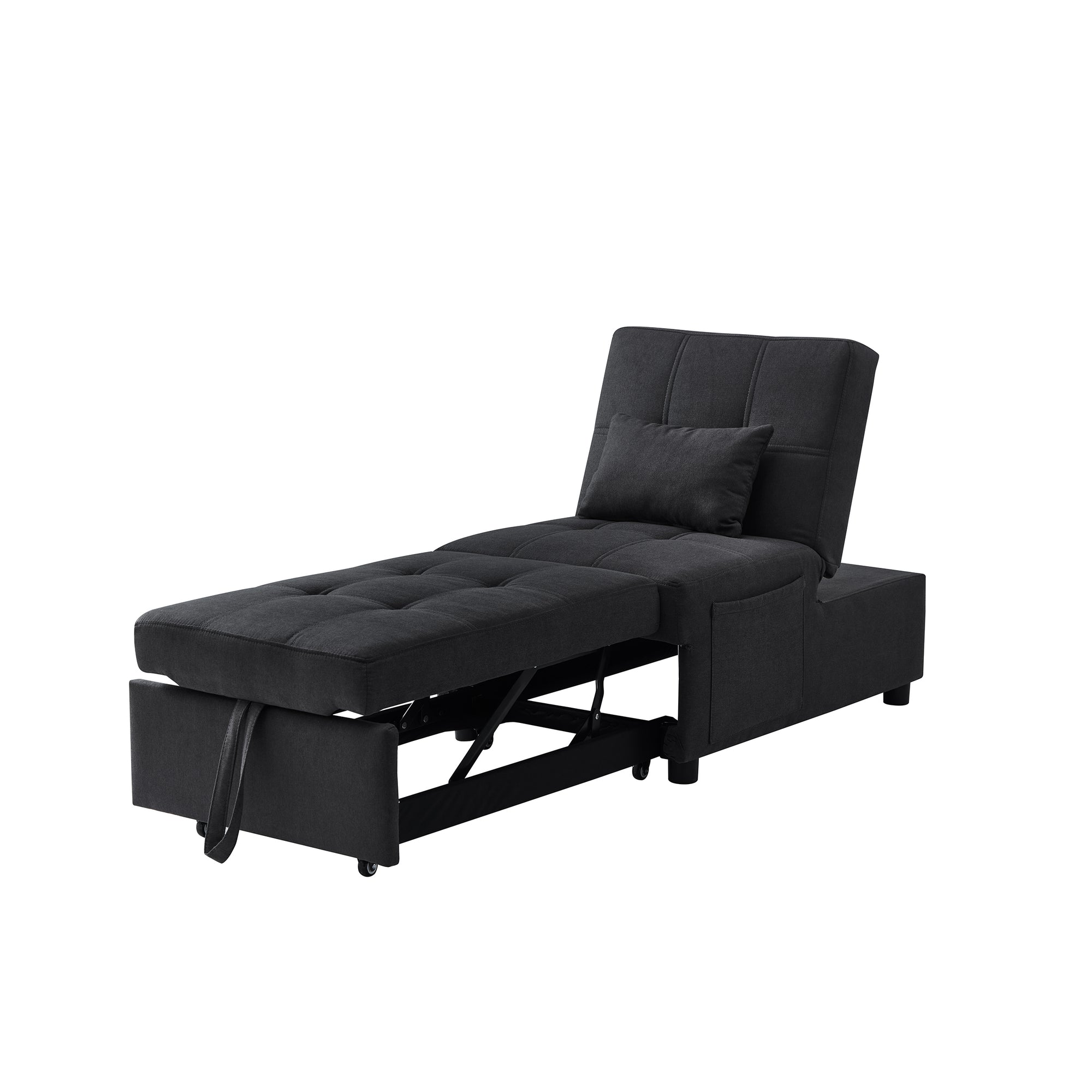 Convertible Black Fabric Single Sofa Bed