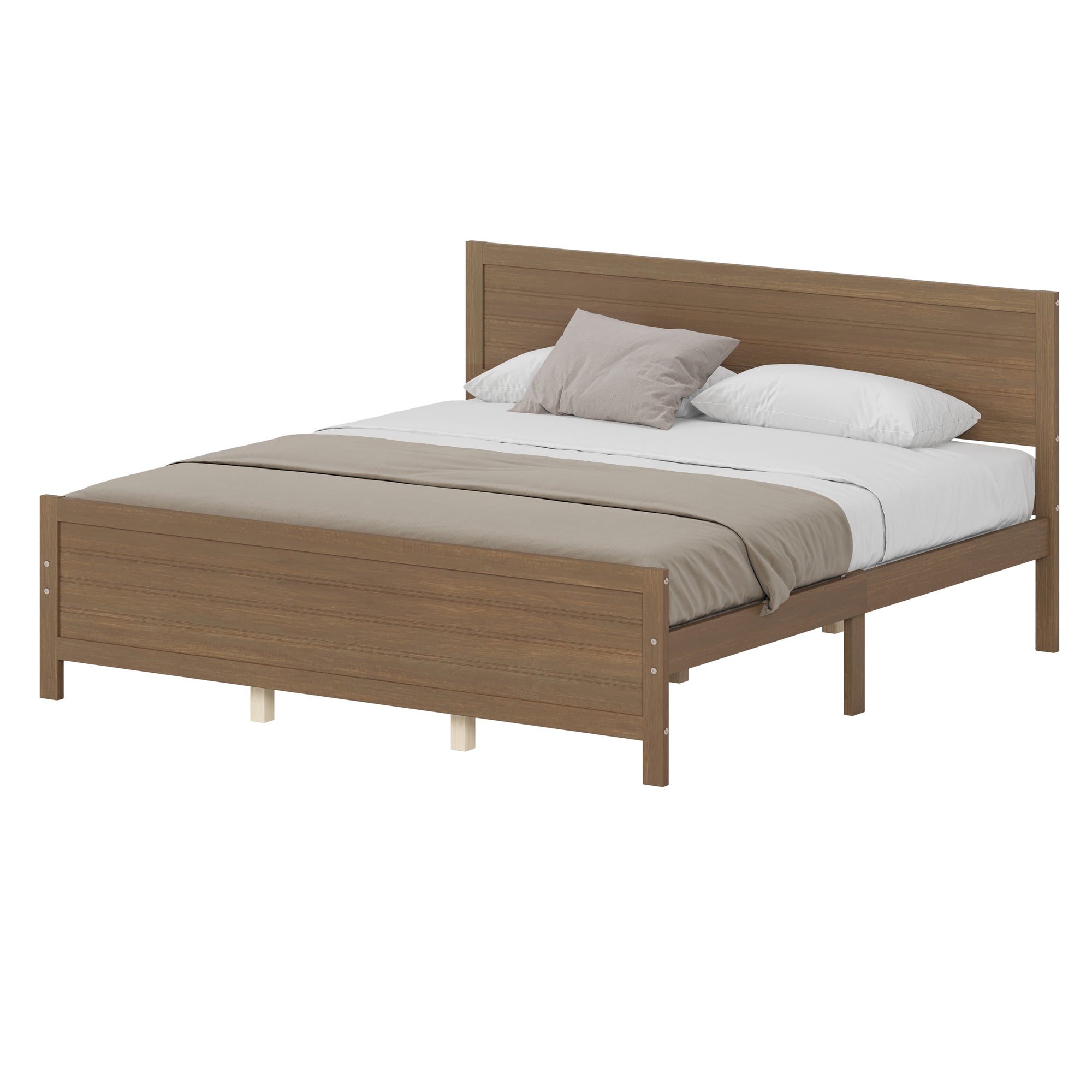 King Size Walnut Wooden Platform Bed Frame