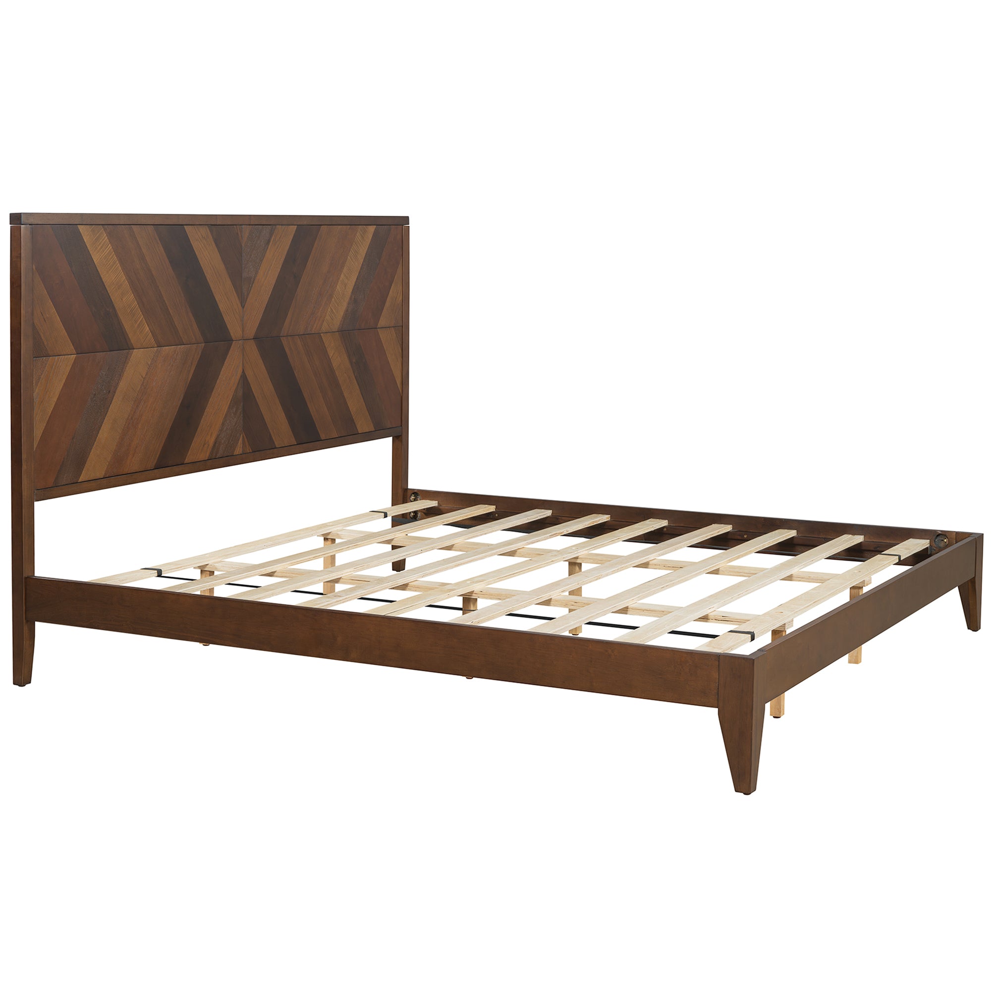 King Bed Frame in Walnut with Mid-Century Modern Design