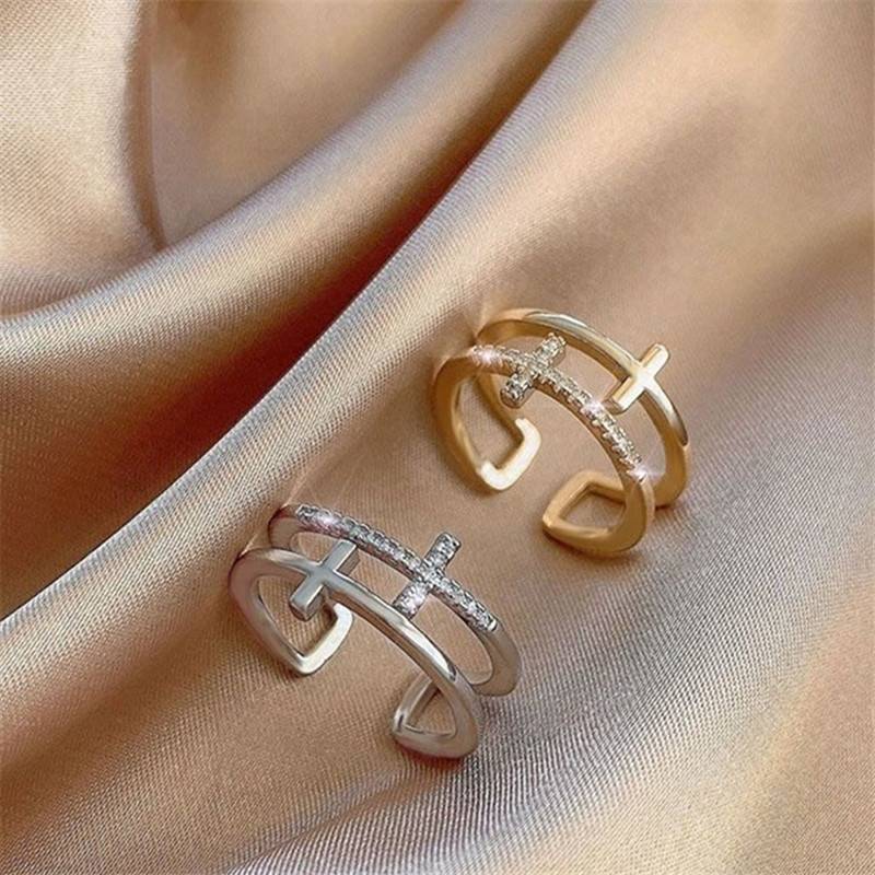 Double Bar Dainty Cross Ring