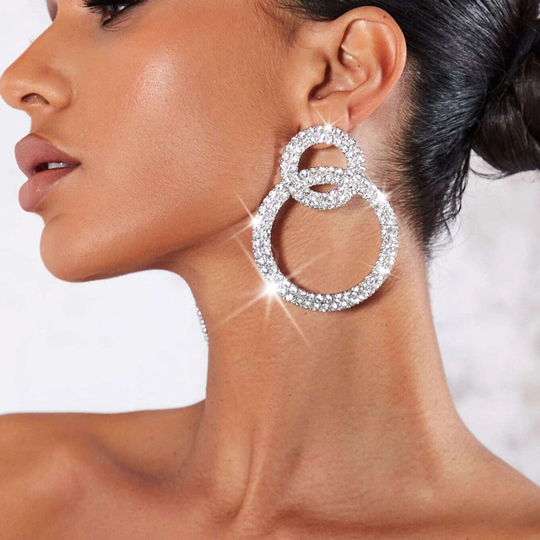 Rhinestone Circle Stud Earrings Rhinestone Inlay Earrings