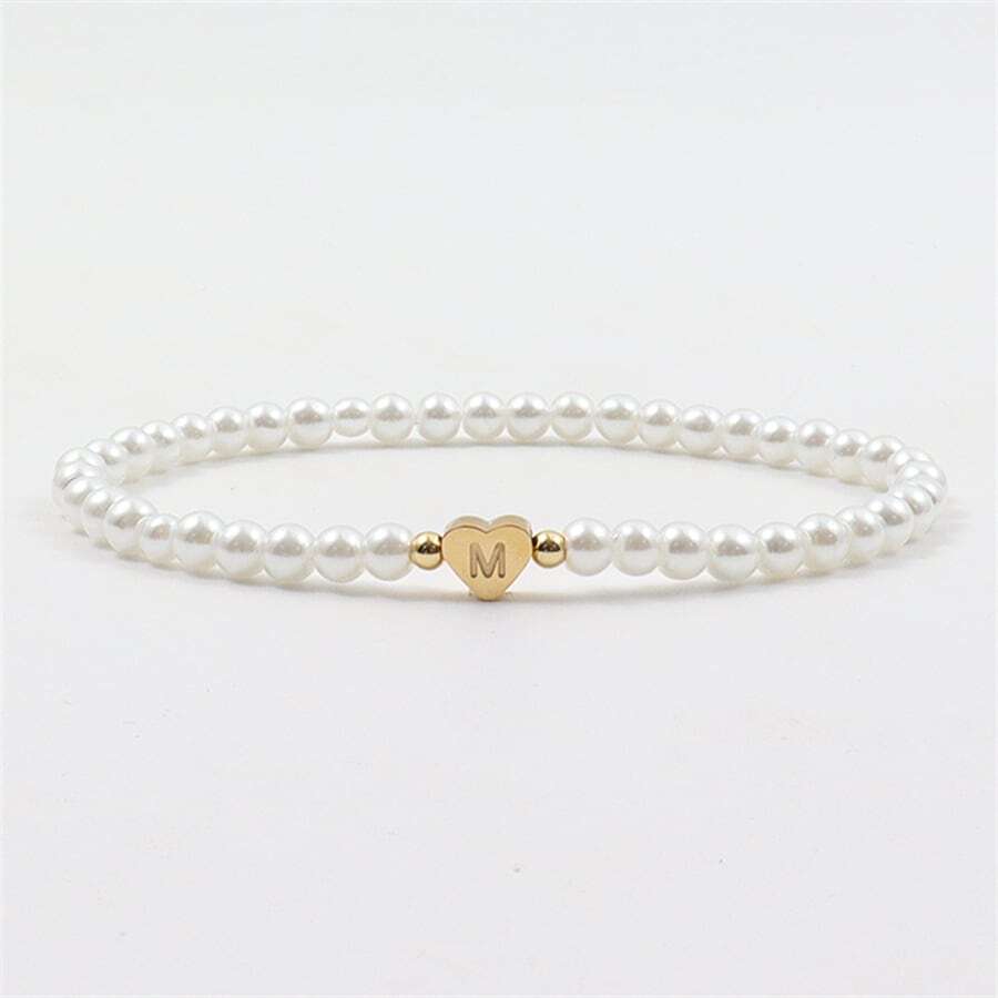 Engraved Initial Bead Bracelet Personalised Heart Bead Bracelet