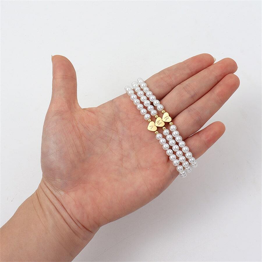 Engraved Initial Bead Bracelet Personalised Heart Bead Bracelet