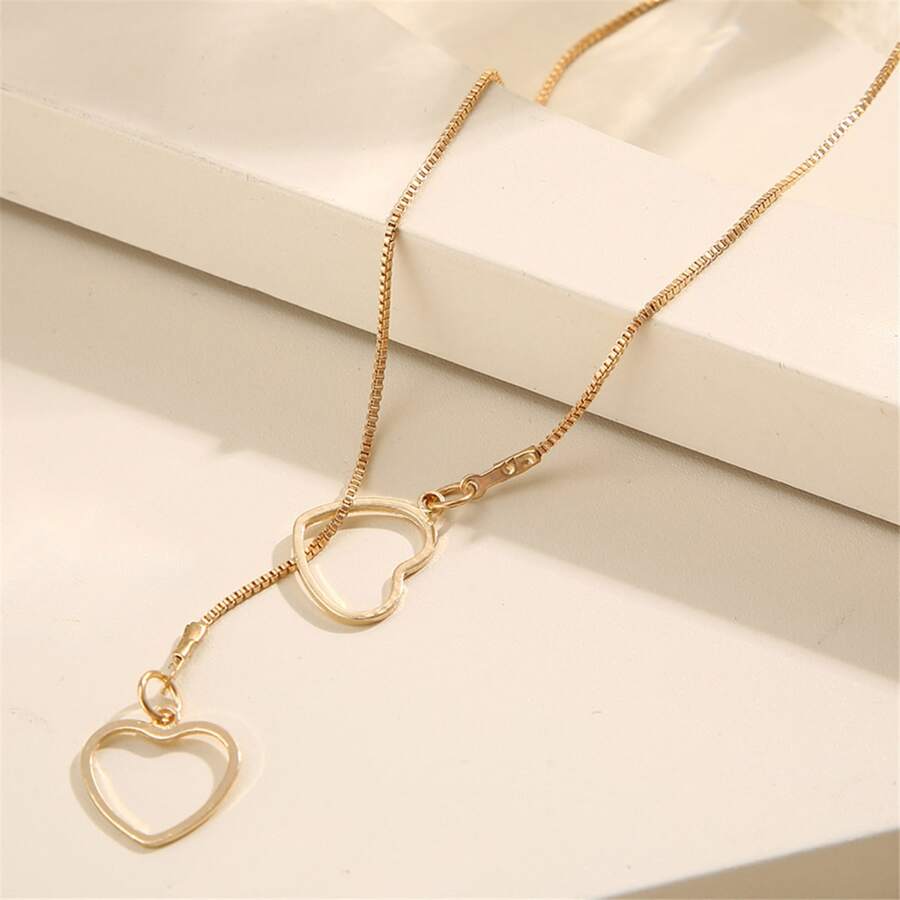 Heart Drop Necklace 2 Hearts Gold Drop Necklace