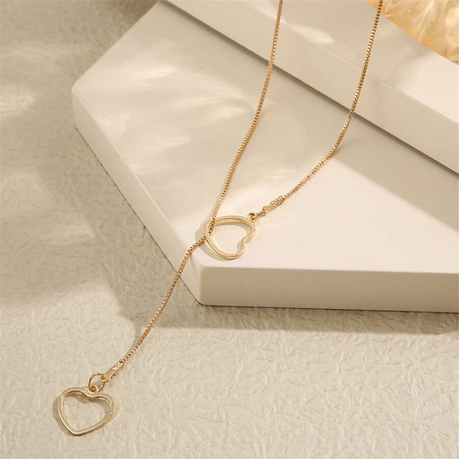 Heart Drop Necklace 2 Hearts Gold Drop Necklace