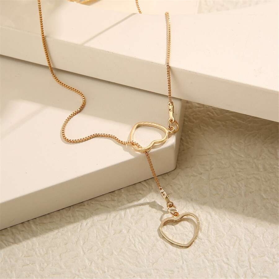Heart drop necklace 2 hearts gold drop necklace