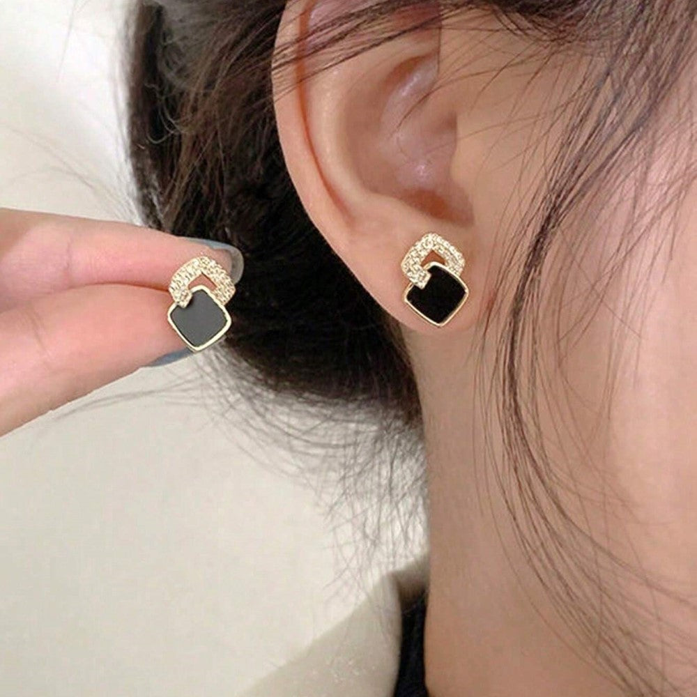 Geometric Stud Earrings Black Zirconia Earrings