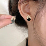Load image into Gallery viewer, Geometric Stud Earrings Black Zirconia Earrings
