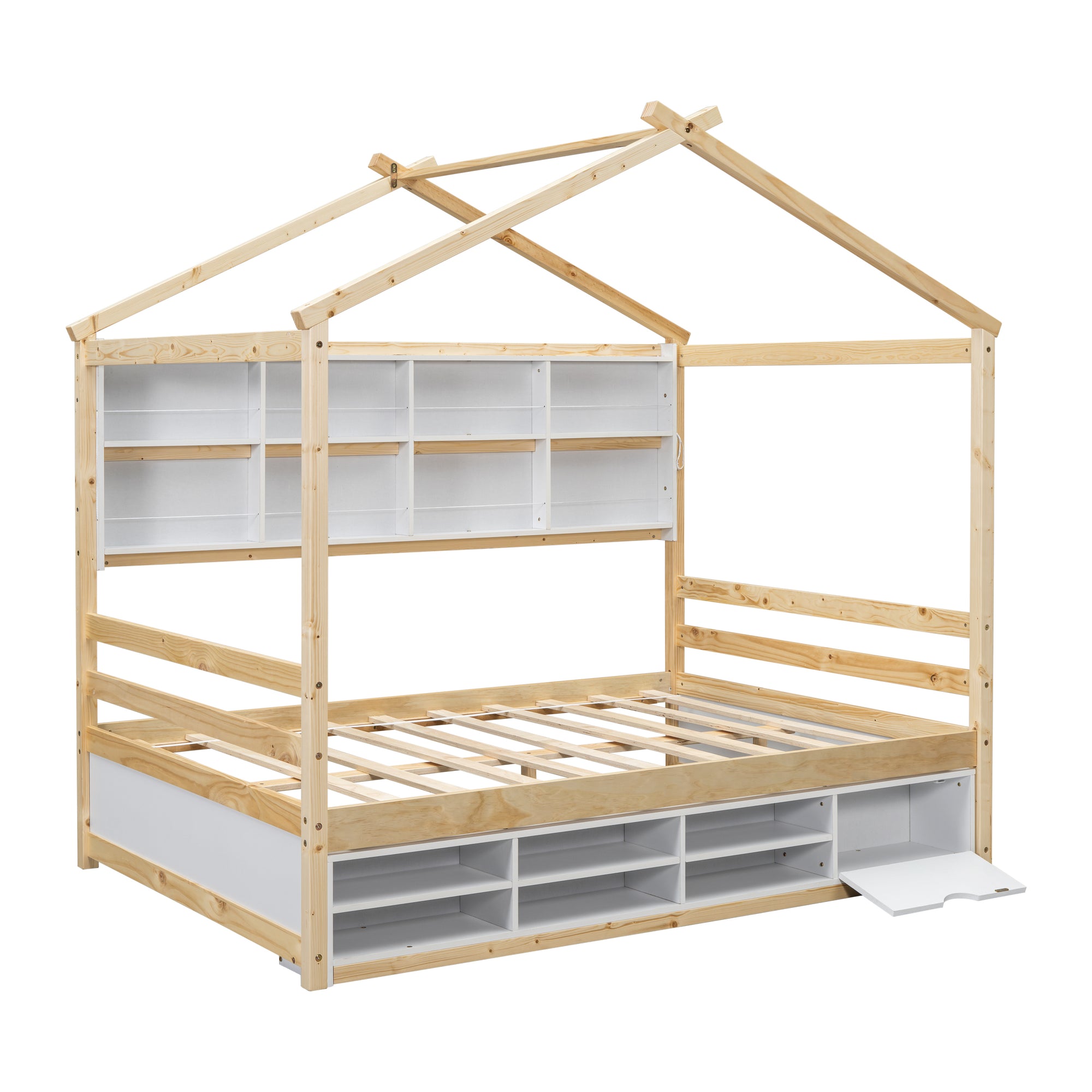 Full Size Bed with Roof, Bedside Shelves, and Under Bed Storage