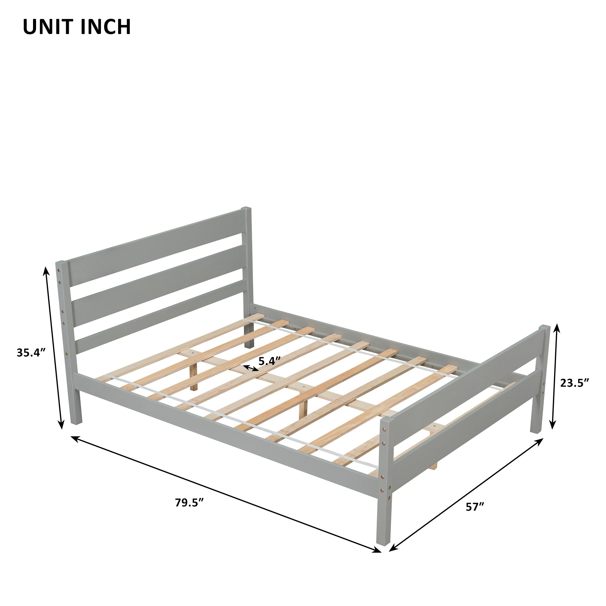 Gray Full Bed with Headboard and Footboard