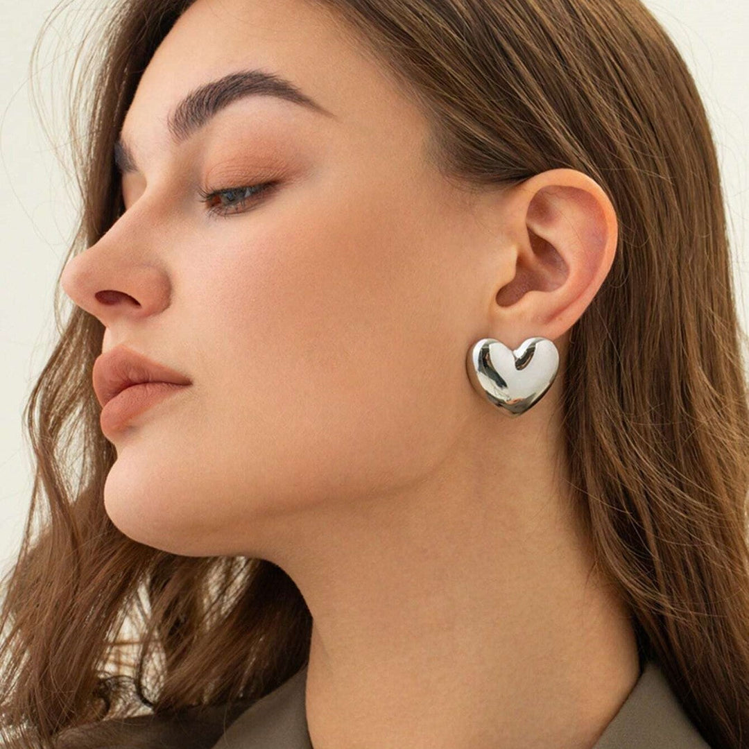 Large Heart Shape Stud Earrings