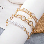 Load image into Gallery viewer, 3 Piece Gold Pearl Bracelet Large Chain Set

