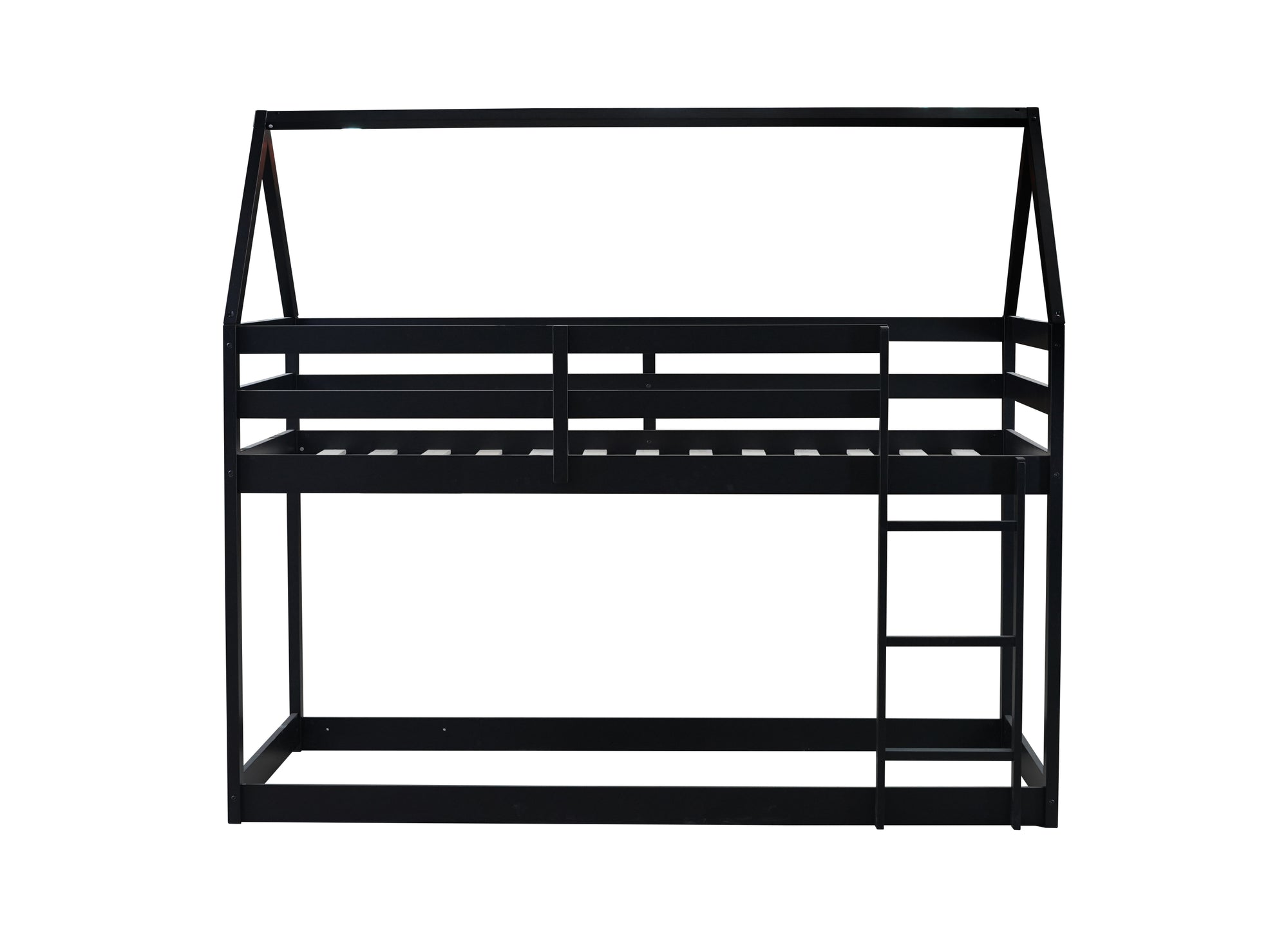 Black Twin Over Twin Rubber Wood Floor Bunk Bed